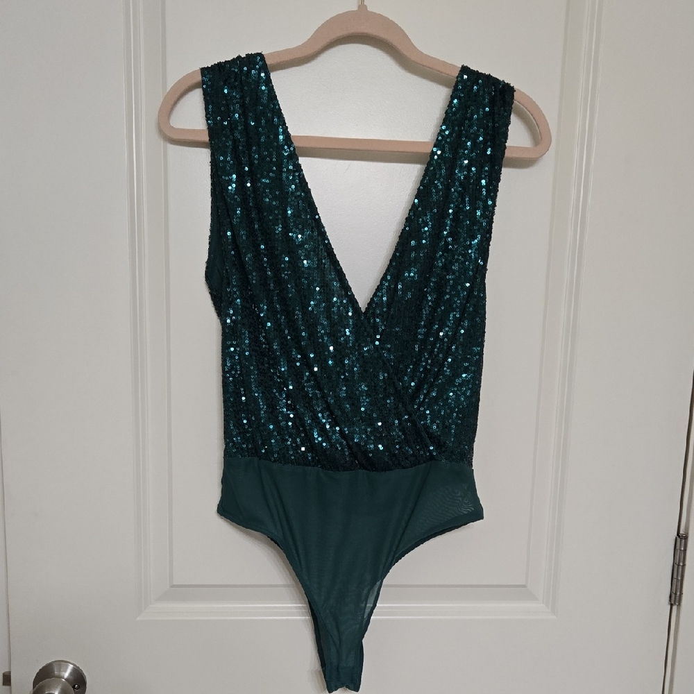 Lulu's Green  Sequin Bodysuit